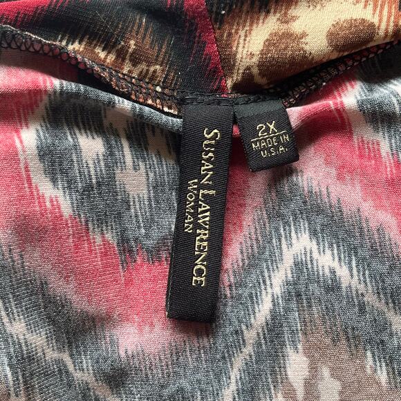 Susan Lawrence Red / Black / Brown Patterned 3/4 Sleeve Blouse Size 2X - Picture 3 of 10
